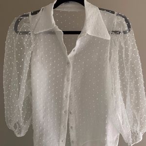 Semi-Sheer Swiss Dot Blouse